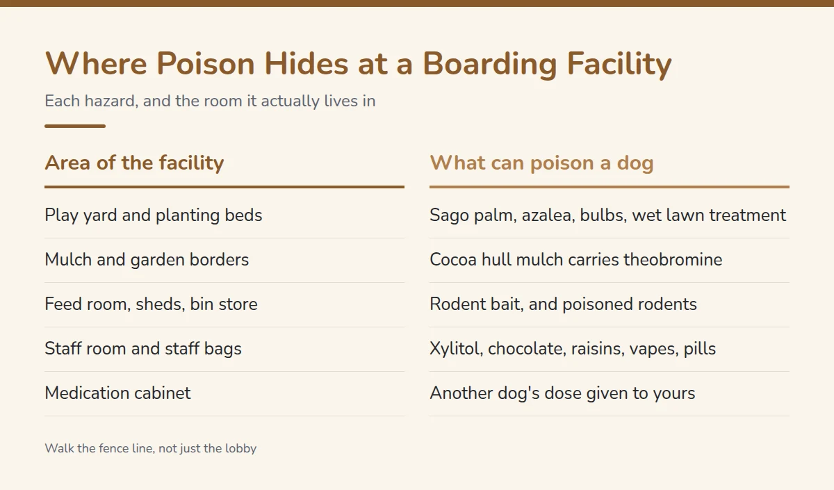 Summary card: Where Poison Hides at a Boarding Facility