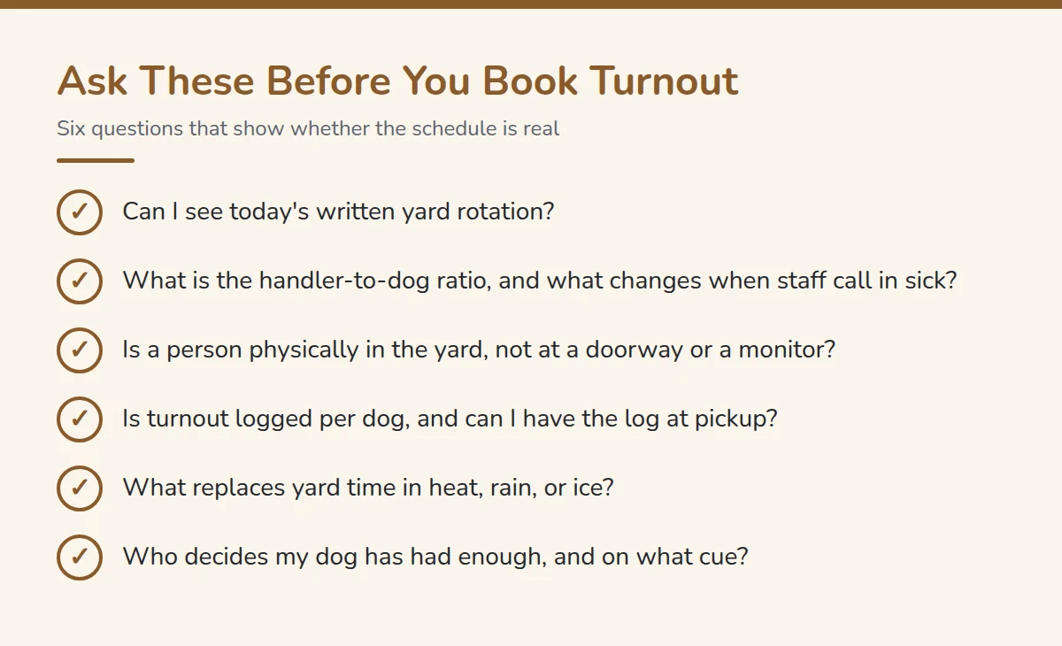 Checklist card: Ask These Before You Book Turnout