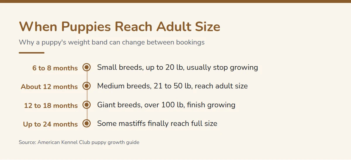 Summary card: When Puppies Reach Adult Size